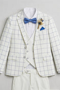 Bild in Galerie-Betrachter laden, Boys White Windowpane Check 3-Piece Suit for Weddings & Formal Events
