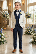 Cargar la imagen en la vista de la galería, Navy Blue And White Serge 3-Piece Suit
