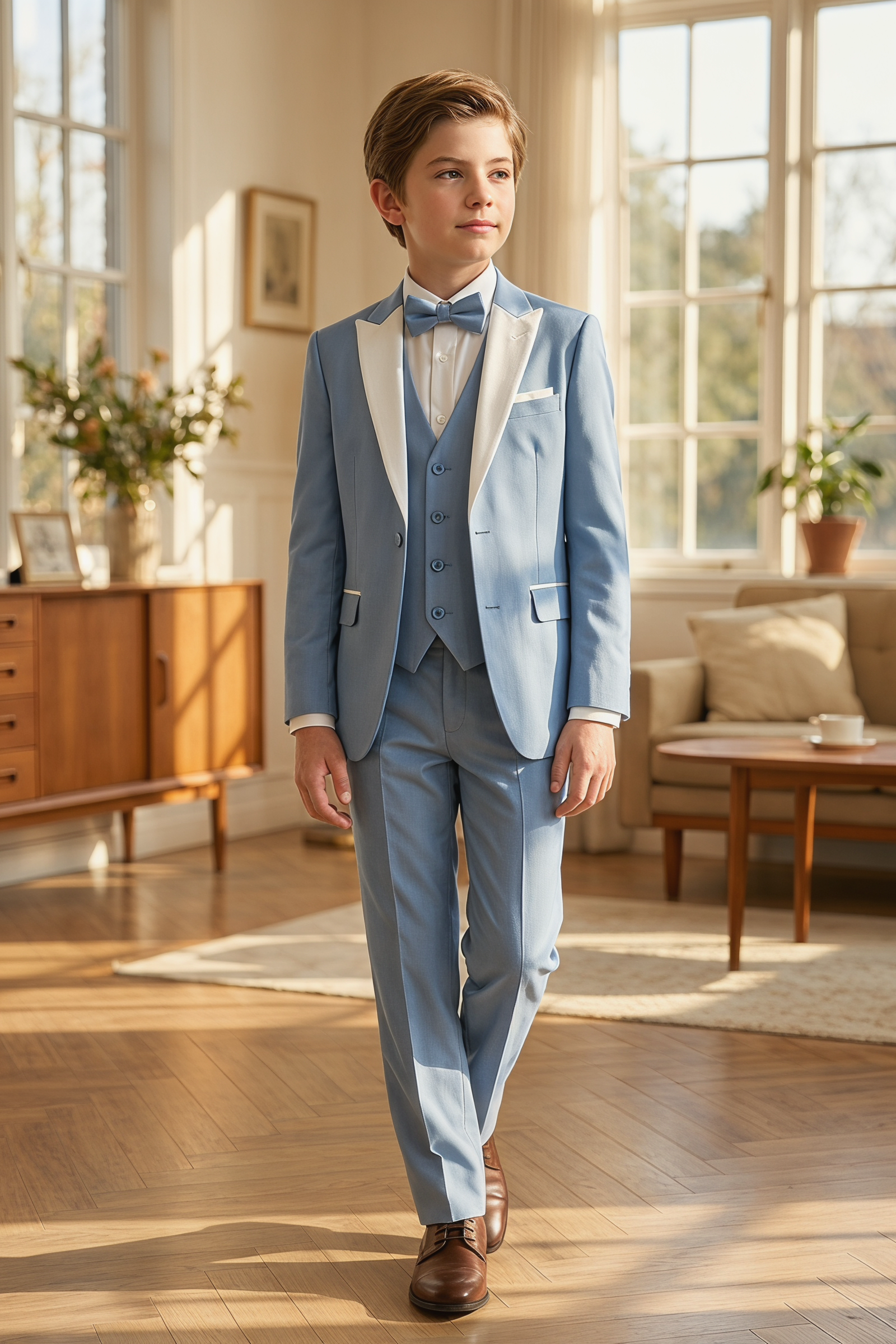 Light Blue And White Serge 3-Piece Suit