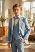 Load image into Gallery viewer, Light Blue And White Serge 3-Piece Suit
