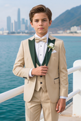 Load image into Gallery viewer, Apricot And Dark Green Color-Blocked Serge 3-Piece Suit
