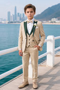 Load image into Gallery viewer, Apricot And Dark Green Color-Blocked Serge 3-Piece Suit
