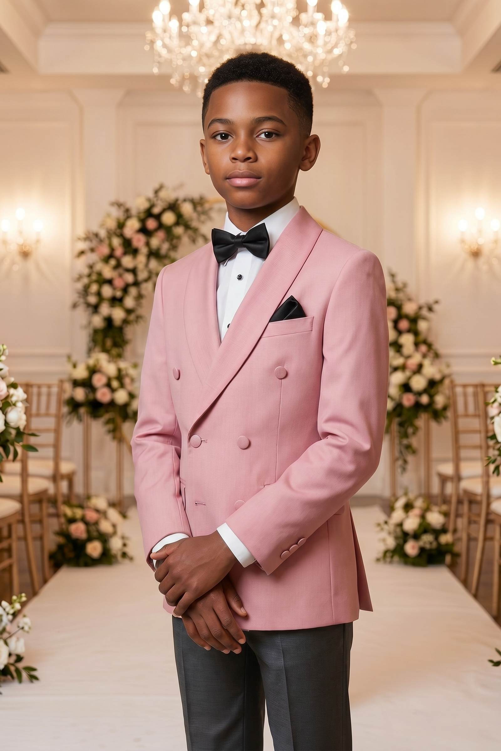 Pink And Black-Grey Cotton-Linen 2-Piece Suit