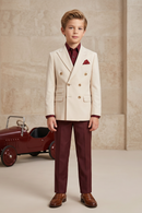 Beige And Dark Red Color-Blocked 2-Piece Suit