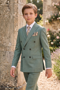 Charger l'image dans la visionneuse de la galerie, Gray-Green Cotton-Linen Double-Breasted 2-Piece Suit
