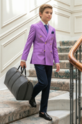 Load image into Gallery viewer, Purple And Navy Blue Color-Block Serge 2-Piece Suit
