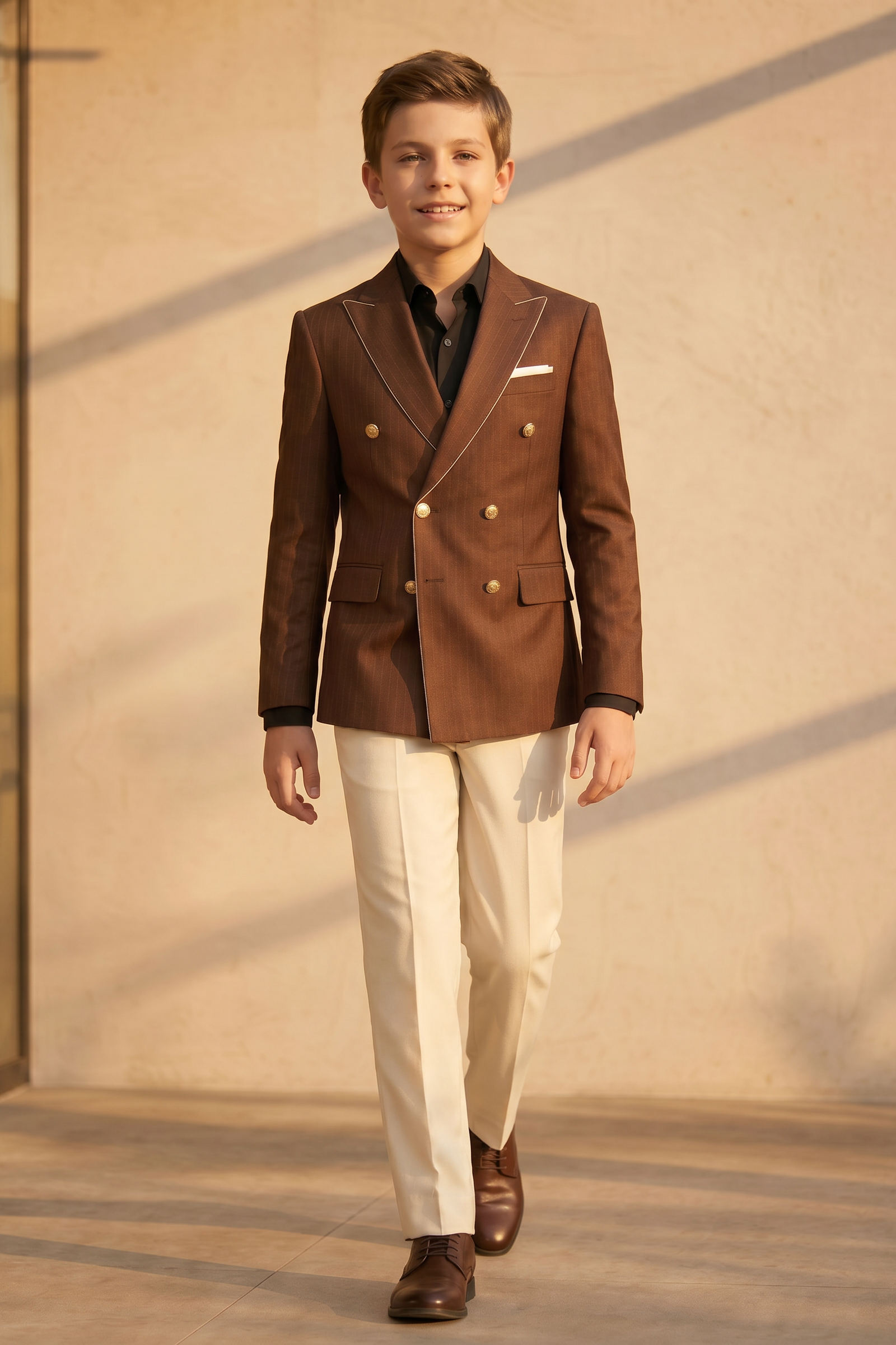 Brown Pinstripe Double-Breasted 2-Piece Suit