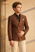 Load image into Gallery viewer, Brown Pinstripe Double-Breasted 2-Piece Suit
