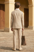 Load image into Gallery viewer, Beige Pinstripe Linen-Blend Double-Breasted 2-Piece Suit

