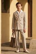 Load image into Gallery viewer, Beige Pinstripe Linen-Blend Double-Breasted 2-Piece Suit
