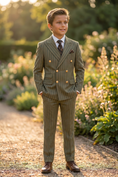 Bild in Galerie-Betrachter laden, Olive Green And Gold Pinstripe Double-Breasted 2-Piece Suit
