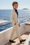 Charger l'image dans la visionneuse de la galerie, Beige And Navy Lapel Linen-Blend Double-Breasted 2-Piece Suit
