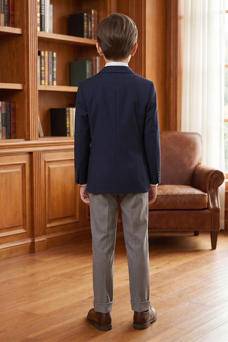 Boys Navy Double-Breasted Blazer with Grey Trousers  2-Piece Suit