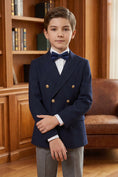 Charger l'image dans la visionneuse de la galerie, Boys Navy Double-Breasted Blazer with Grey Trousers  2-Piece Suit
