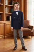 Charger l'image dans la visionneuse de la galerie, Boys Navy Double-Breasted Blazer with Grey Trousers  2-Piece Suit
