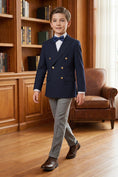 Charger l'image dans la visionneuse de la galerie, Boys Navy Double-Breasted Blazer with Grey Trousers  2-Piece Suit
