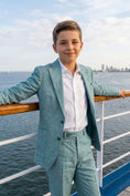 Charger l'image dans la visionneuse de la galerie, Boys Teal Linen-Blend 2-Piece Suit for Weddings & Formal Events

