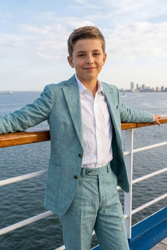 Boys Teal Linen-Blend 2-Piece Suit for Weddings & Formal Events