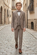 Load image into Gallery viewer, Boys Brown Pinstripe 3-Piece Suit for Weddings & Formal Events

