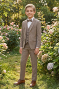 Load image into Gallery viewer, Boys Brown Pinstripe 3-Piece Suit for Weddings & Formal Events
