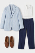 Load image into Gallery viewer, Boys Light BlueBlazer with Navy Trousers 2-Piece Suit
