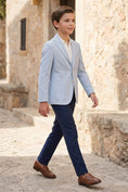 Load image into Gallery viewer, Boys Light BlueBlazer with Navy Trousers 2-Piece Suit
