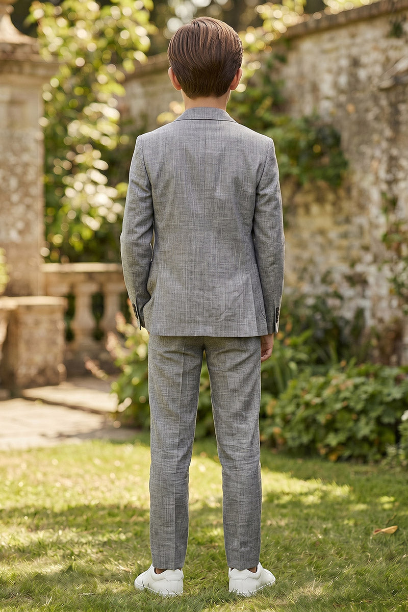 Boys Grey Linen-Blend 2-Piece Suit for Casual Formal Events & Weddings
