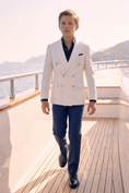 Load image into Gallery viewer, White And Navy Blue Serge Double-Breasted 2-Piece Suit
