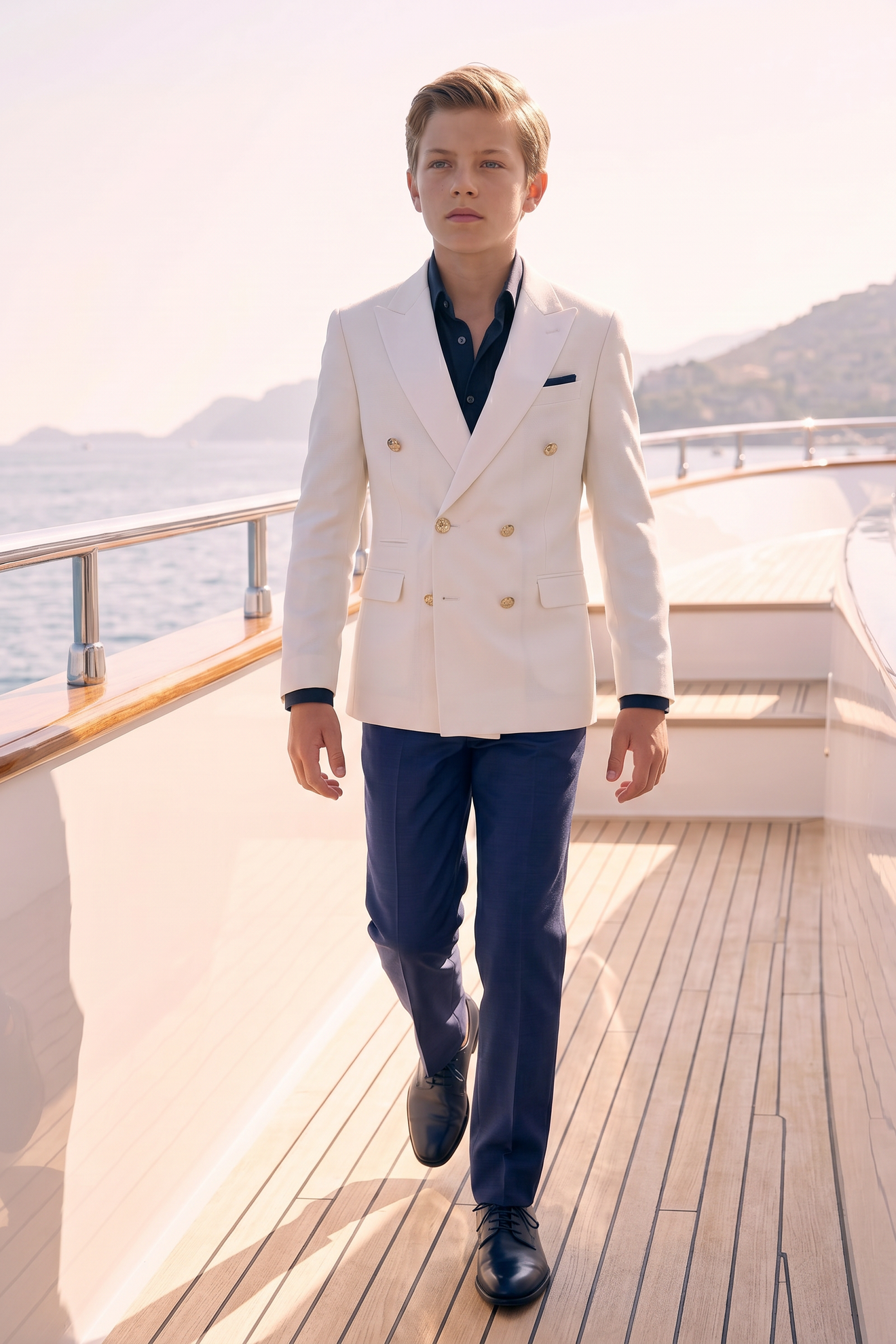 White And Navy Blue Serge Double-Breasted 2-Piece Suit