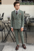 Bild in Galerie-Betrachter laden, Olive Green Striped Double-Breasted 2-Piece Suit
