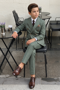 Bild in Galerie-Betrachter laden, Olive Green Striped Double-Breasted 2-Piece Suit
