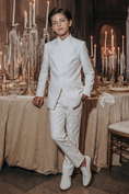 Load image into Gallery viewer, White Crew Neck Serge Concealed Buttons 2-Piece Suit
