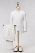 Load image into Gallery viewer, White Crew Neck Serge Concealed Buttons 2-Piece Suit
