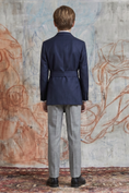 Charger l'image dans la visionneuse de la galerie, Navy Blue And Gray Cotton Linen Belted 2-Piece Suit
