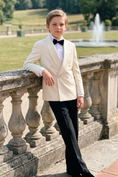 Load image into Gallery viewer, Apricot And Black Cotton Linen Double-Breasted 2-Piece Suit
