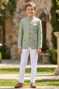 Charger l'image dans la visionneuse de la galerie, Light Green And White Cotton Linen Single-Breasted 2-Piece Suit
