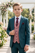 Load image into Gallery viewer, Boys Teal & Pink 3-Piece Suit for Weddings & Formal Events
