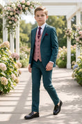 Load image into Gallery viewer, Boys Teal & Pink 3-Piece Suit for Weddings & Formal Events
