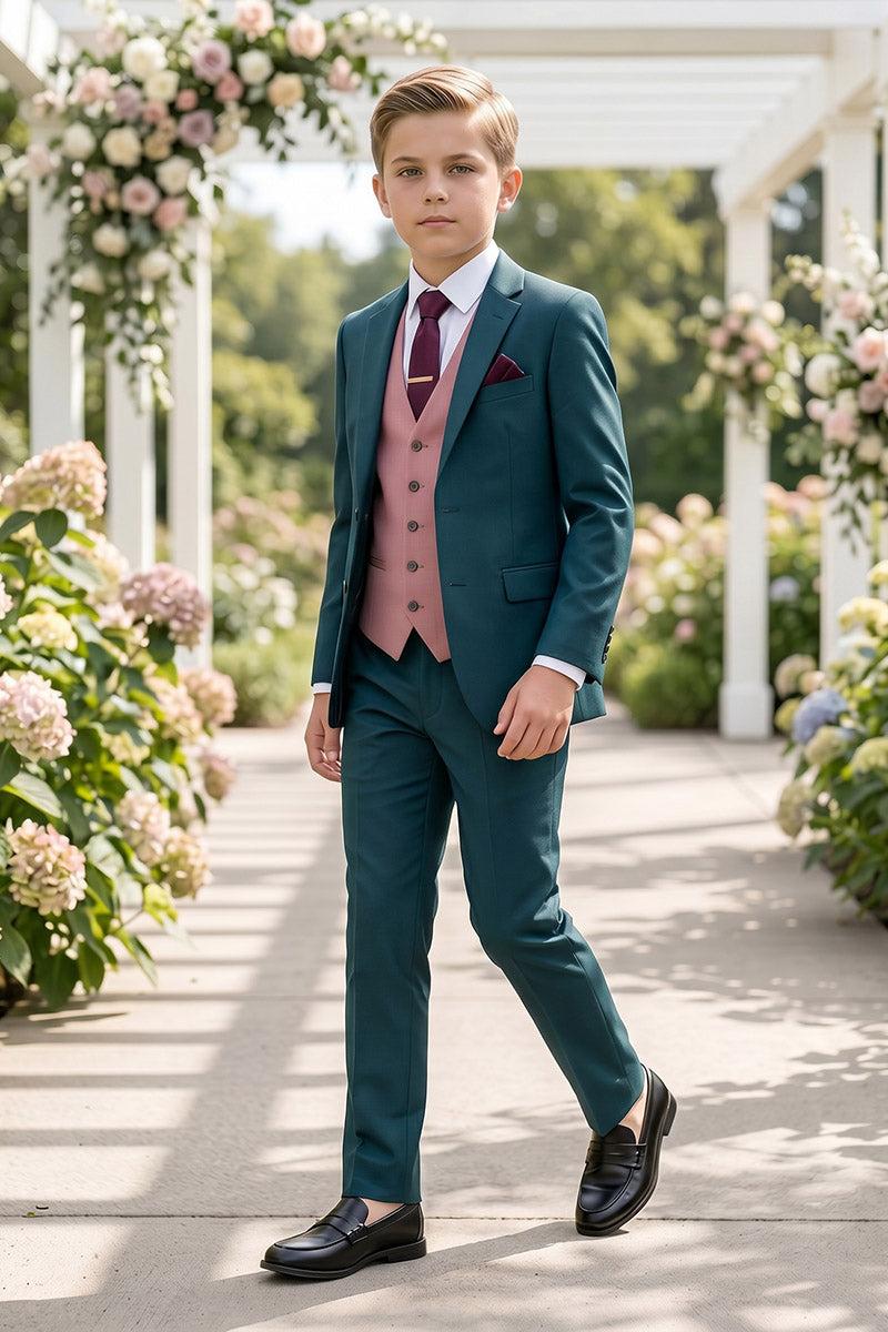 Boys Teal & Pink 3-Piece Suit for Weddings & Formal Events