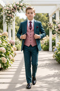 Load image into Gallery viewer, Boys Teal & Pink 3-Piece Suit for Weddings & Formal Events
