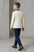Load image into Gallery viewer, Boys Cream & Navy Tuxedo 3-Piece Suit for Weddings & Formal Events
