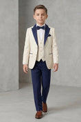Load image into Gallery viewer, Boys Cream & Navy Tuxedo 3-Piece Suit for Weddings & Formal Events
