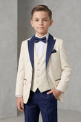 Load image into Gallery viewer, Boys Cream & Navy Tuxedo 3-Piece Suit for Weddings & Formal Events
