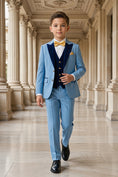Load image into Gallery viewer, Boys Light Blue 3-Piece Suit with Navy Accents 3-Piece Suit
