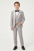 Load image into Gallery viewer, Boys Grey Tuxedo with Ivory Lapels 3-Piece Suit for Weddings & Formal Events
