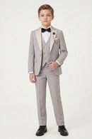 Boys Grey Tuxedo with Ivory Lapels 3-Piece Suit for Weddings & Formal Events