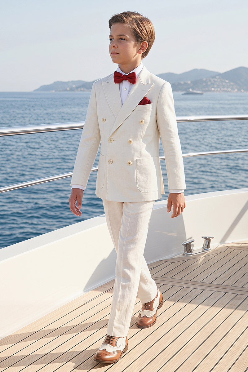 Boys Ivory Linen-Blend Double-Breasted 2-Piece Suit