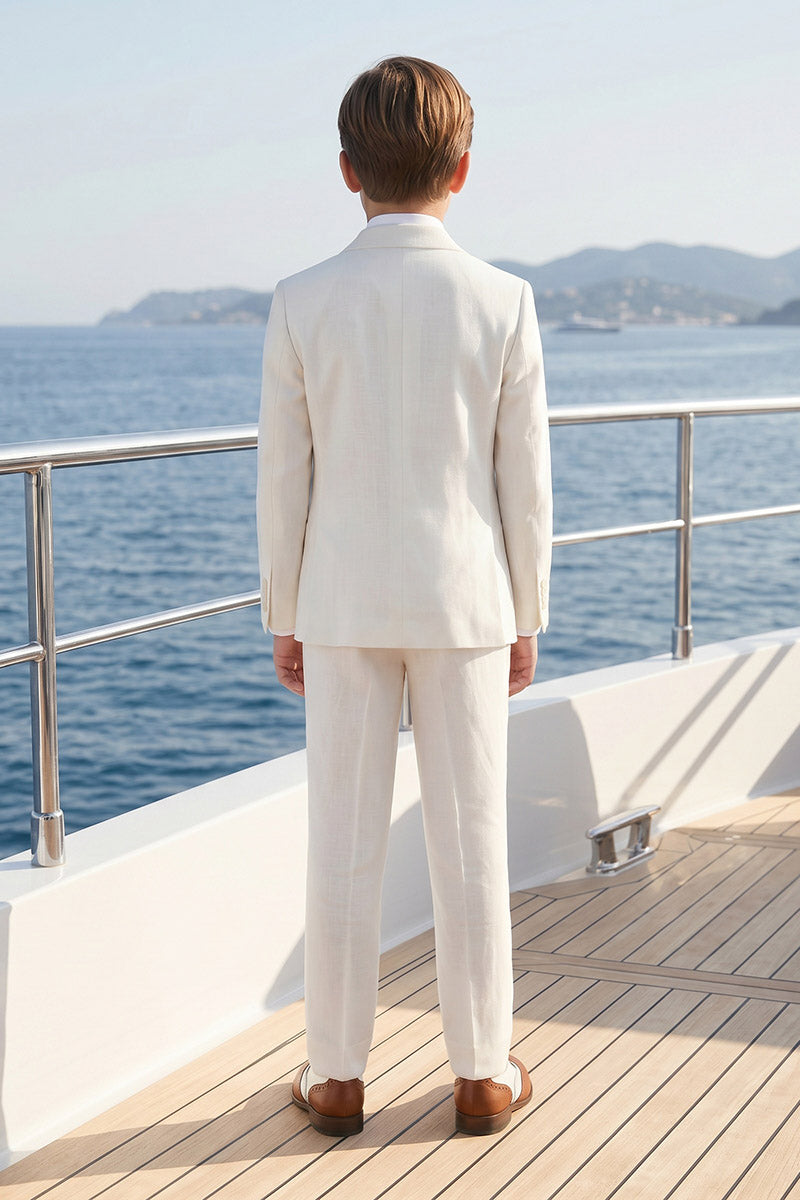 Boys Ivory Linen-Blend Double-Breasted 2-Piece Suit