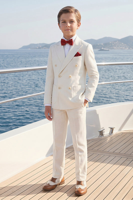 Boys Ivory Linen-Blend Double-Breasted 2-Piece Suit