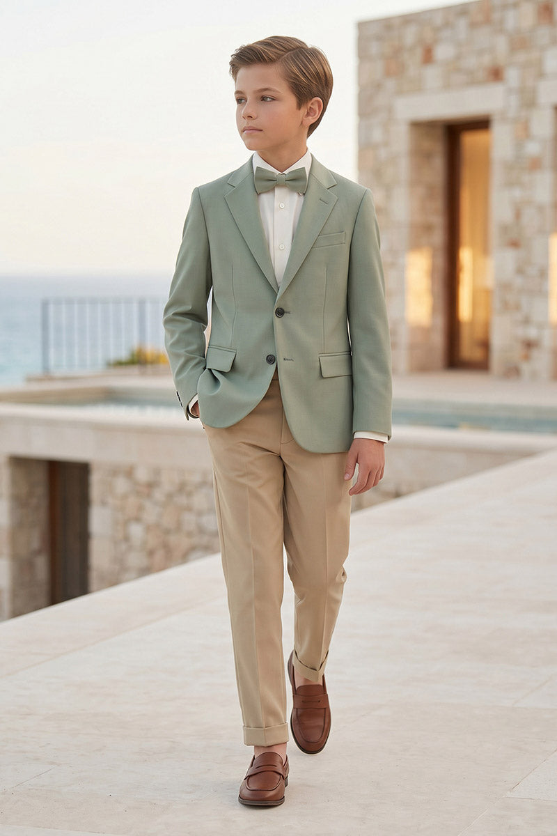 Boys Sage Green Blazer with Khaki Trousers 2-Piece Suit